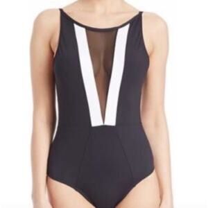 LA BLANCA Mesh Inset One Piece Black and White One Piece Swimsuit Black White 6